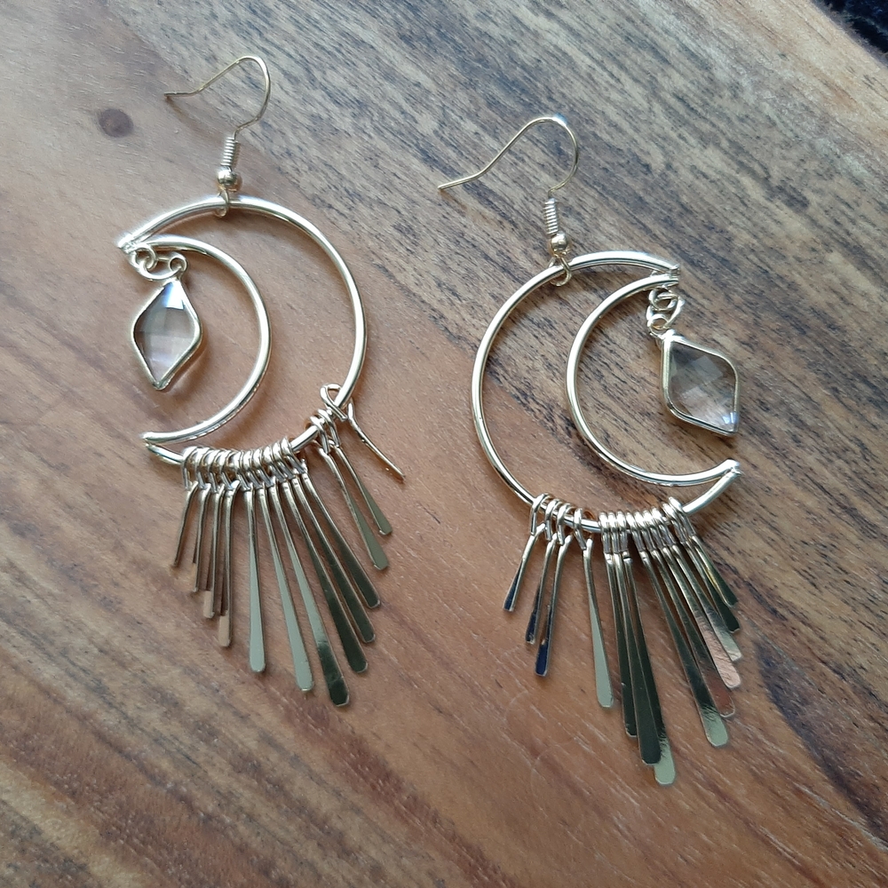 Gold Bohemian Earrings with Celestial Designs